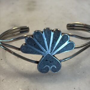 Vintage Handmade Inlaid Limestone Design Silver Bracelet Rare